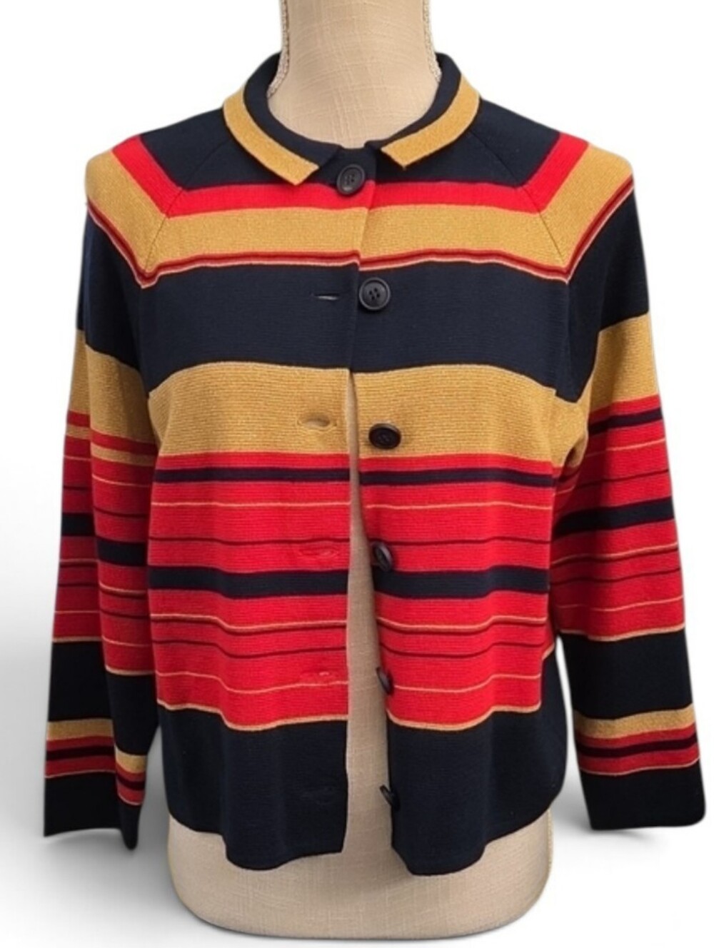 Vintage Anne Klein Multi-Colored Striped Knit Sweater Jacket